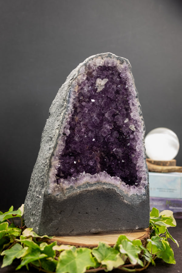 Amethyst Cathedral with Calcite Inclusion, Deep Purple Crystal Geode, Spiritual Healing Gemstone, Protective and Calming Stone