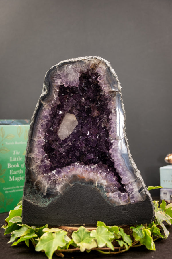Amethyst Cathedral with Calcite Inclusion, Deep Purple Crystal Geode, Spiritual Healing Gemstone, Protective and Calming Stone
