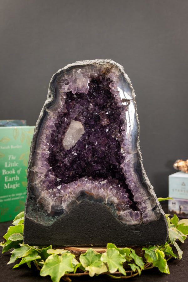Amethyst Cathedral with Calcite Inclusion, Deep Purple Crystal Geode, Spiritual Healing Gemstone, Protective and Calming Stone