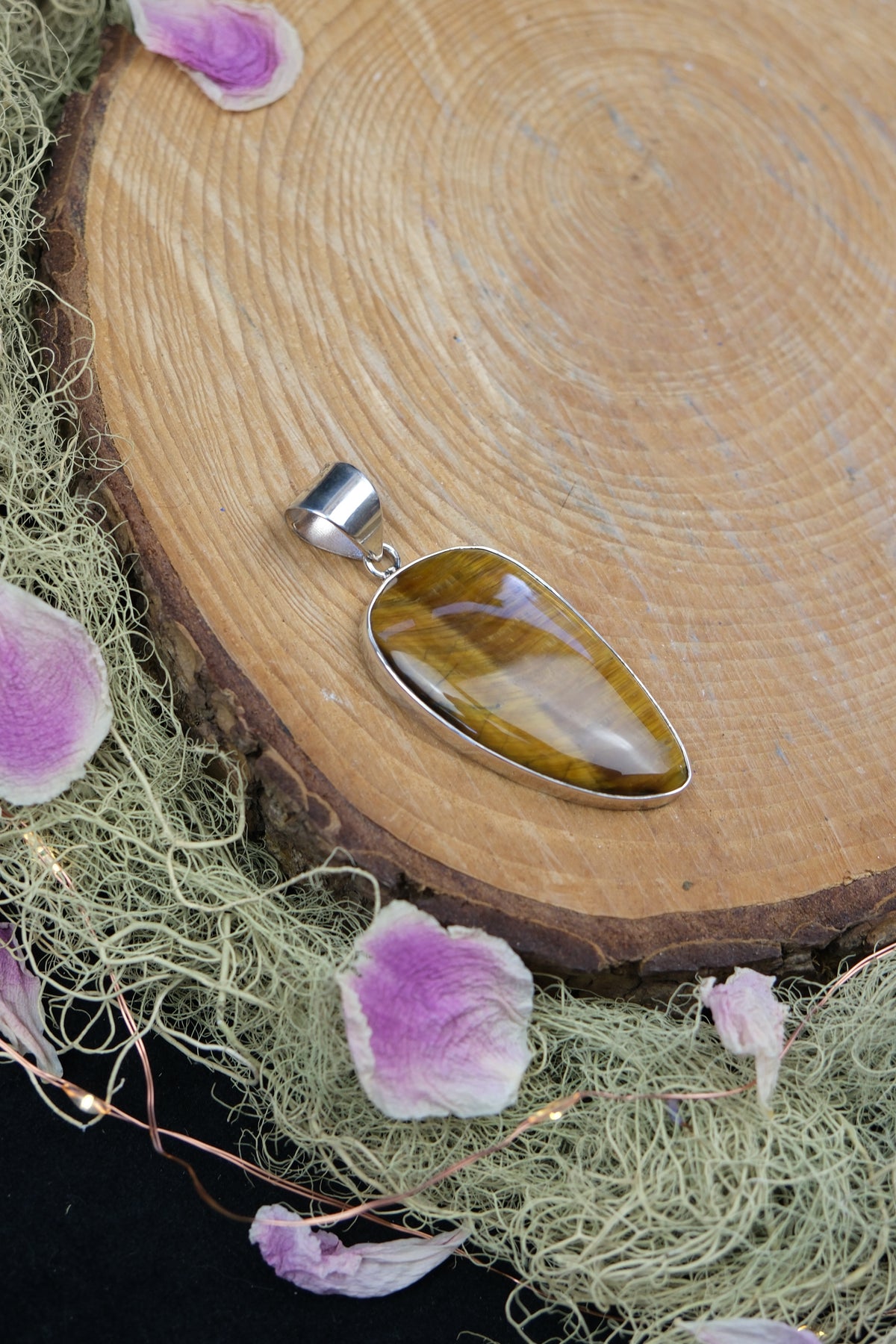 Large Tiger's Eye Sterling Silver Pendant