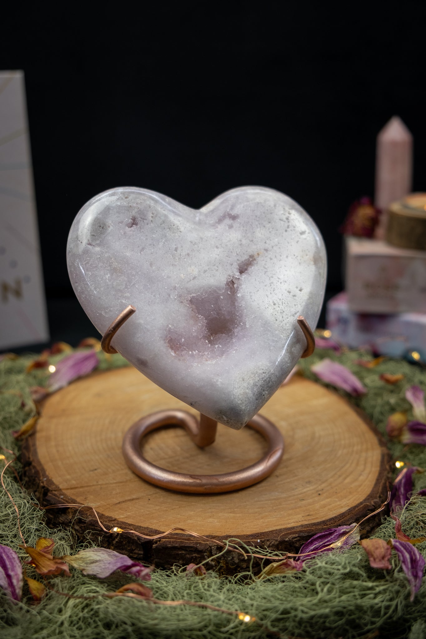 Pink Amethyst Heart on Stand