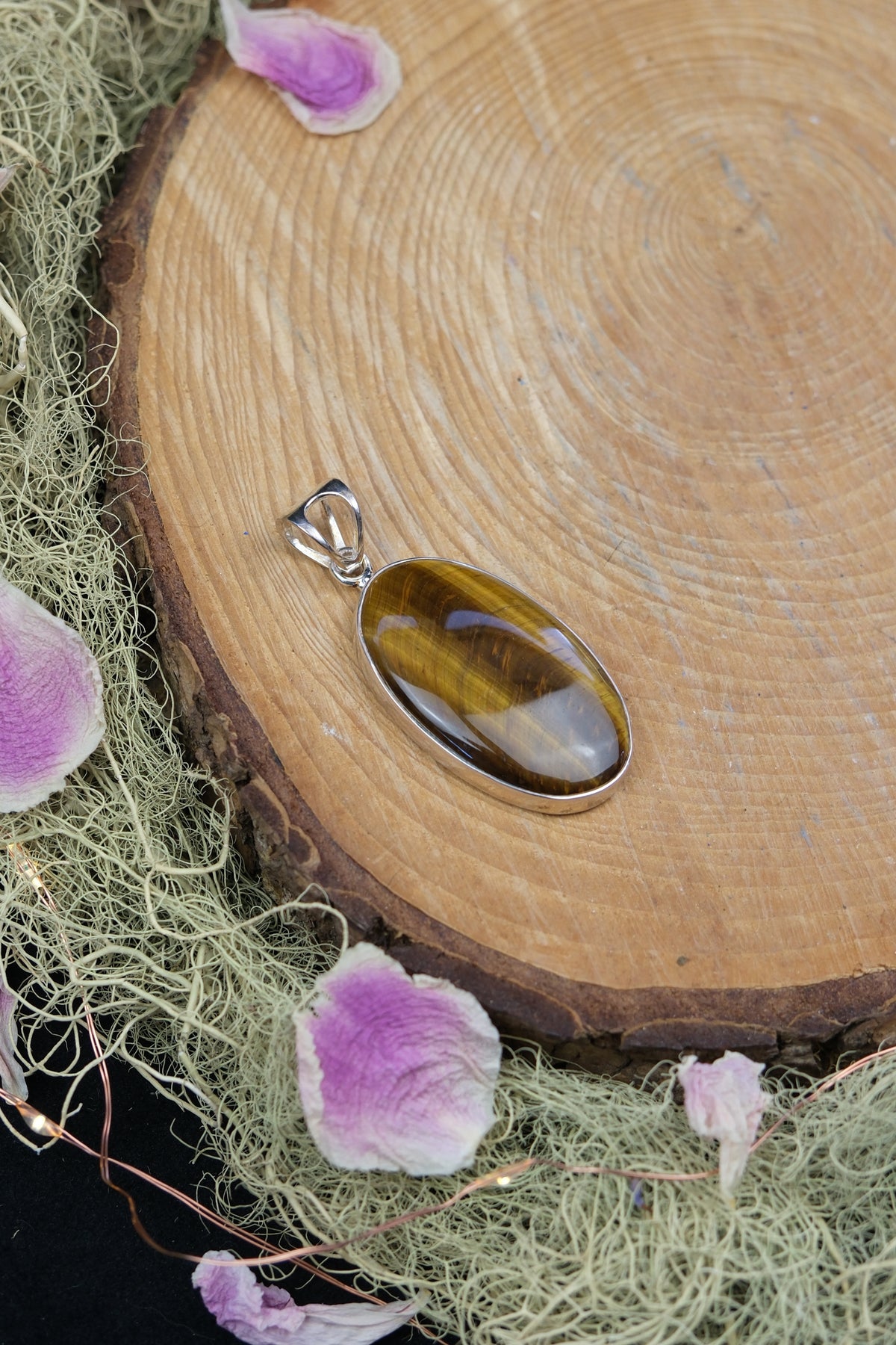 Oval Tiger's Eye Sterling Silver Pendant