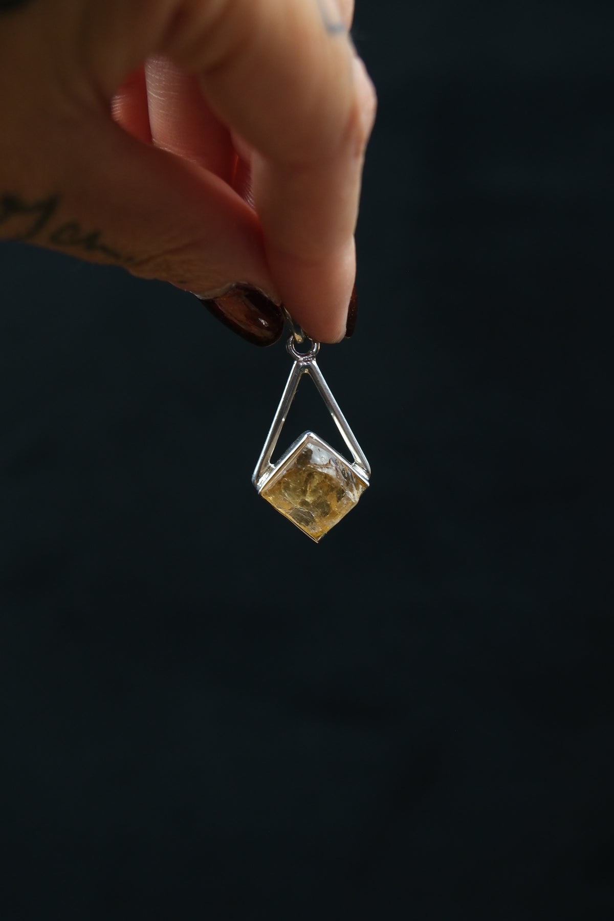 Raw Brazilian Citrine Geometric Sterling Silver Pendant