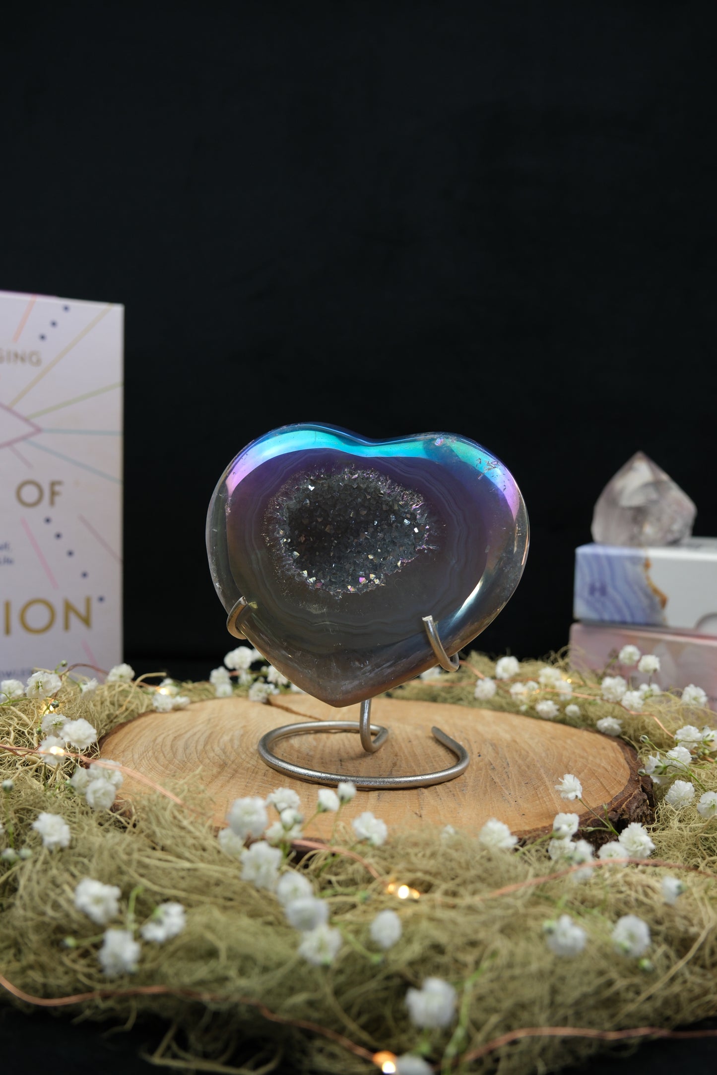 Aura Drusy Agate Heart on Stand