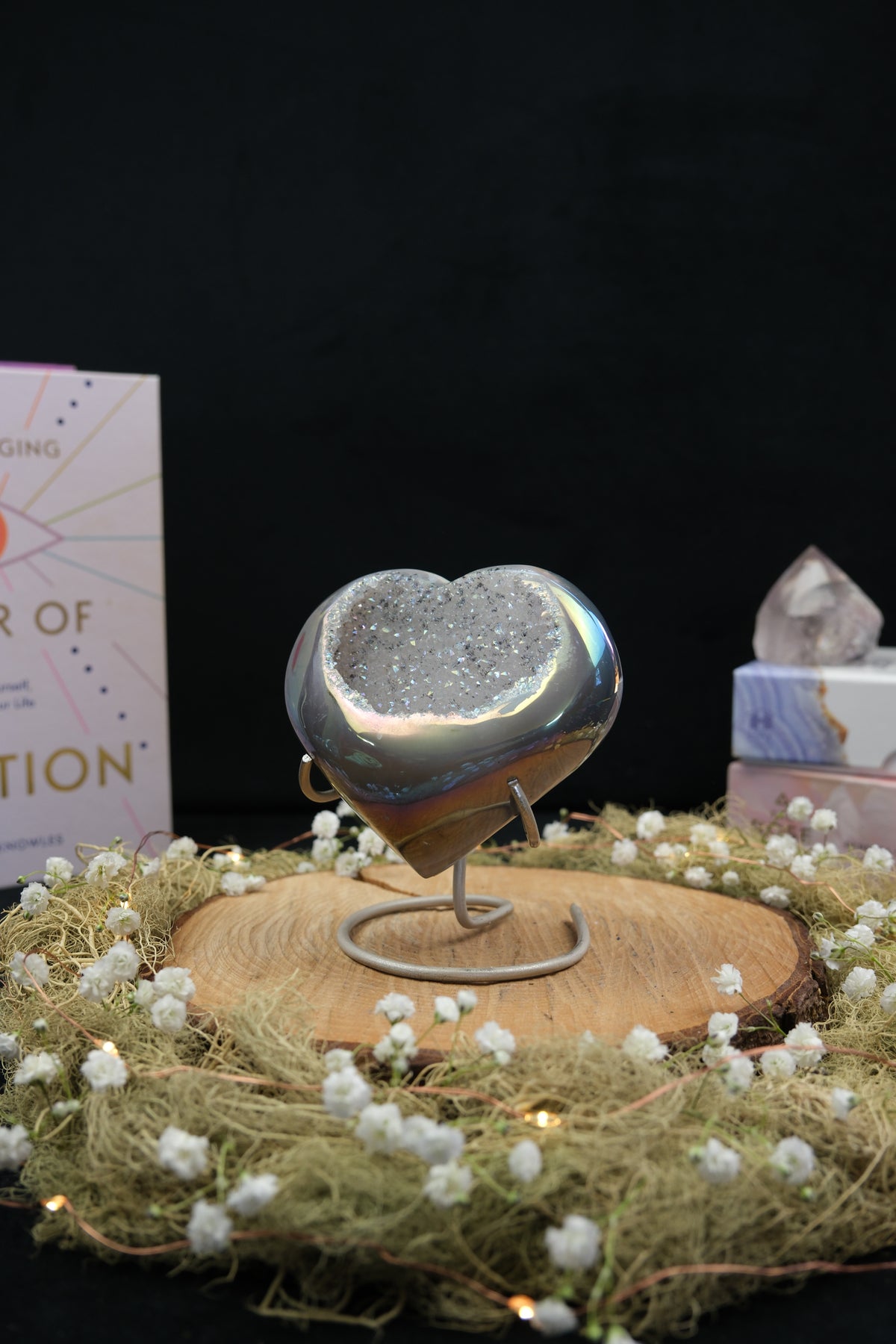Aura Drusy Agate Heart on Stand
