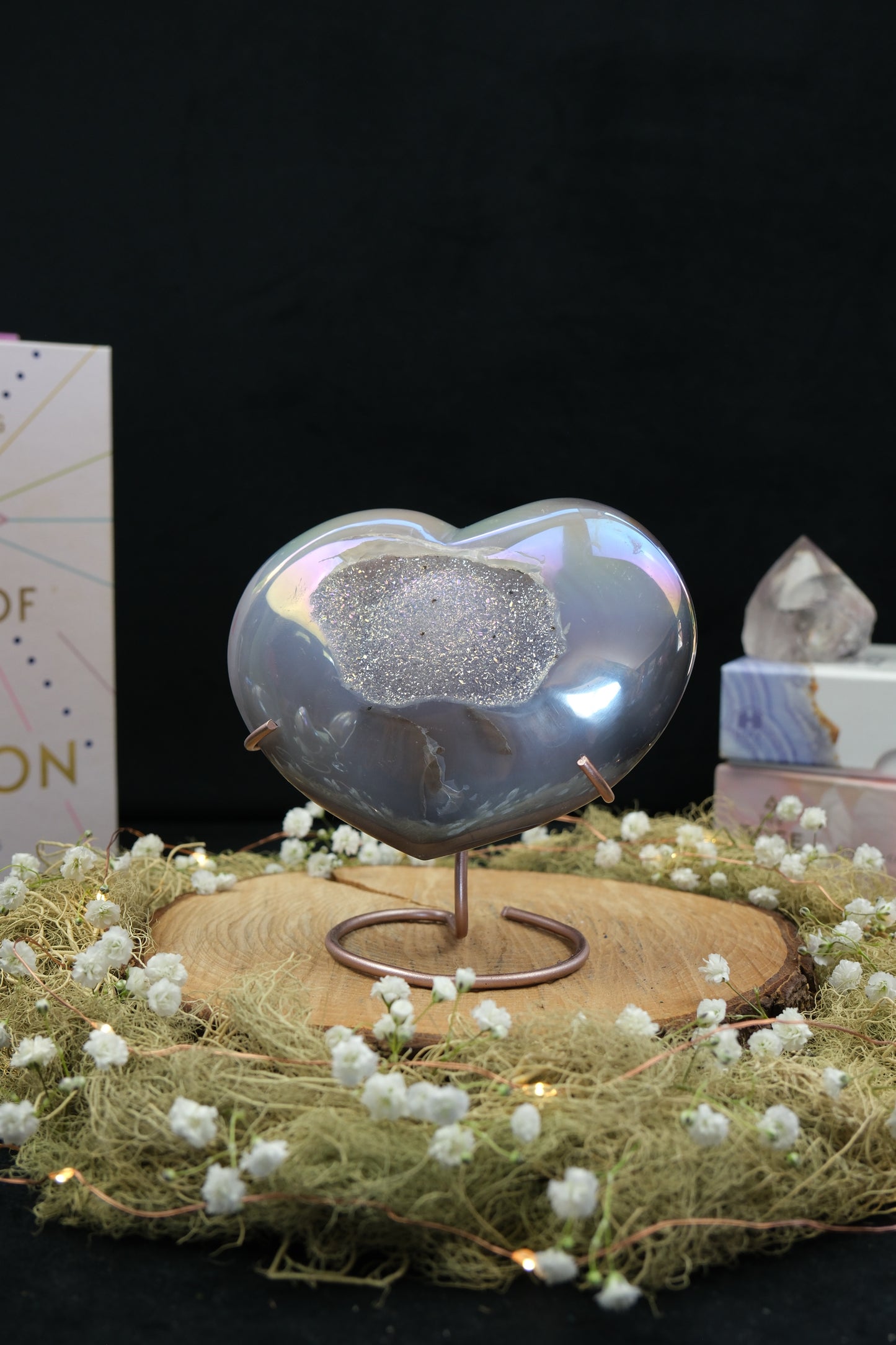 Aura Drusy Agate Heart on Stand