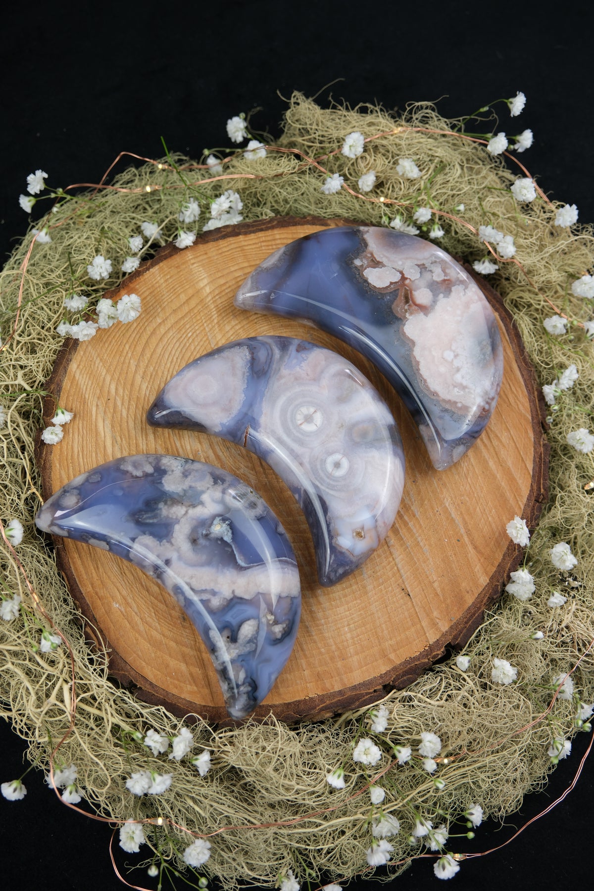 Purple Flower Agate Crescent Moon