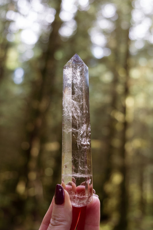 Smokey Lemurian Quartz Vogel Wand, 6 Sided Crystal Healing Tool with Domed Top for Grounding, Clarity and Spiritual Protection (Copy)