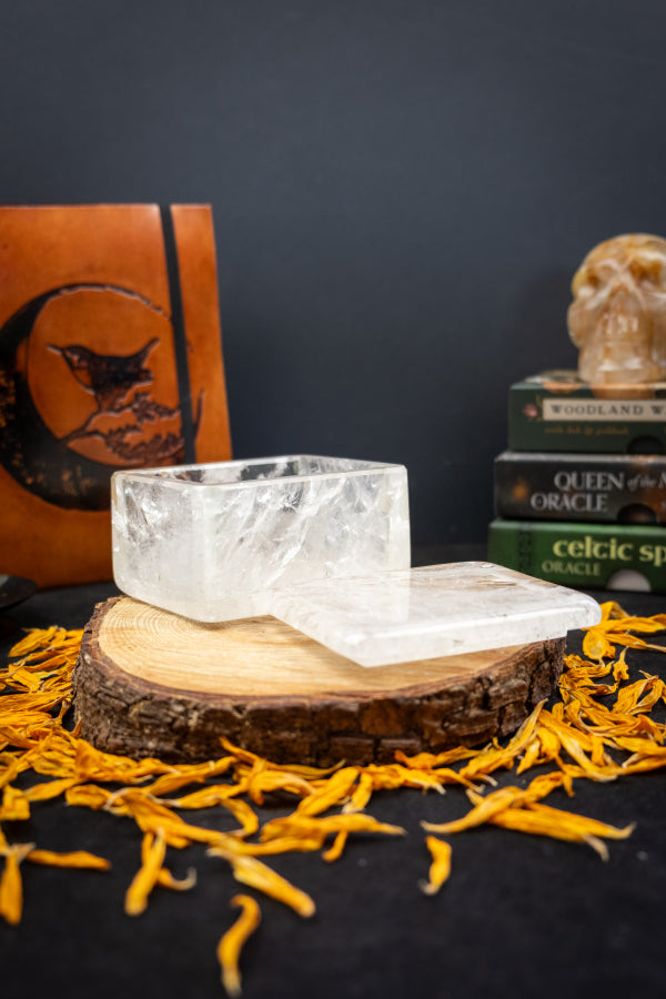 Exceptional High Grade Brazilian Quartz Box with Lid, Carved Crystal Gemstone Container for Energy, Healing and Sacred Storage