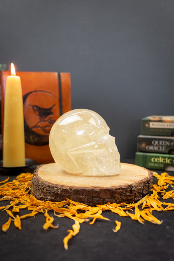 Natural Citrine Crystal Skull Hand Carved Gemstone Stone Carving for Abundance Healing Energy and Clarity
