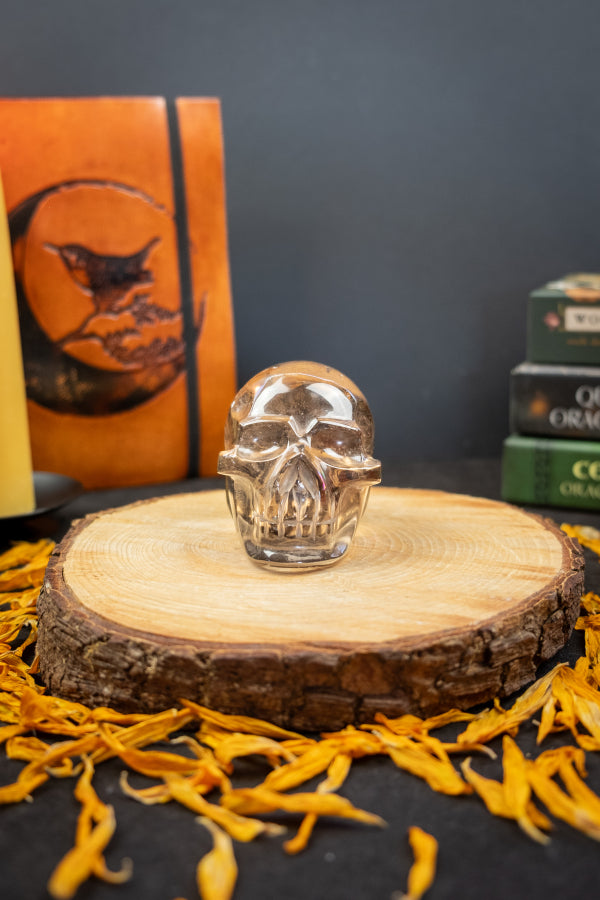 Smoky Quartz Crystal Skull with Rainbows, Healing Stone for Clarity, Protection and Transformation