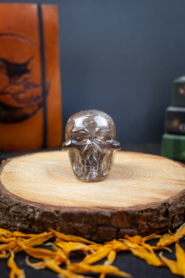 Smoky Quartz Crystal Skull with Rainbows, Healing Stone for Clarity, Protection and Transformation