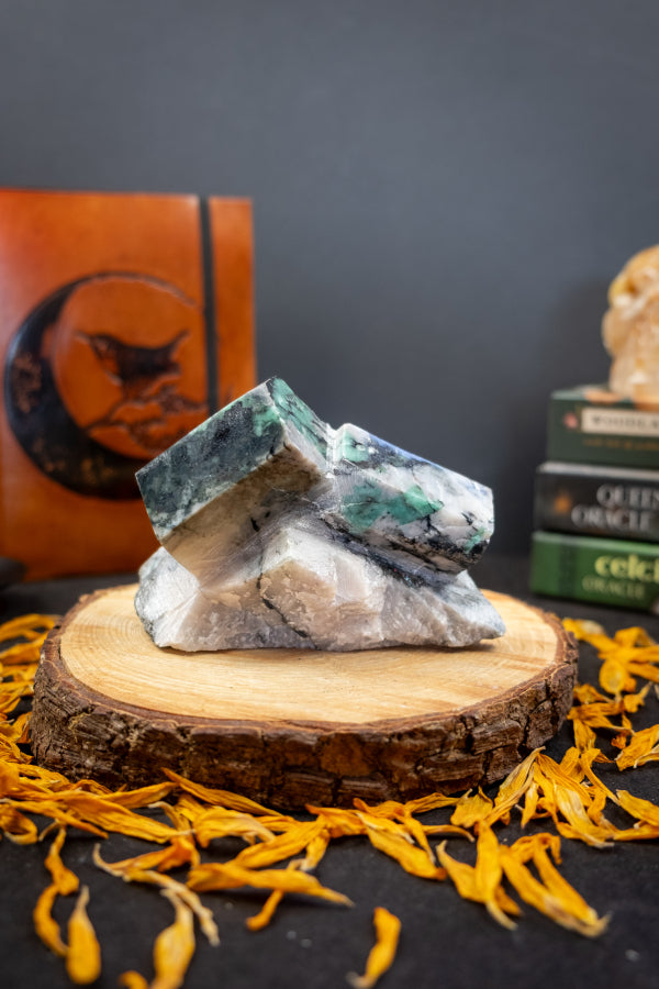Raw Emerald and Mica Stone, Natural Emerald Crystal with Dark Mica Sparkle, Heart Chakra Healing Gemstone for Love and Growth