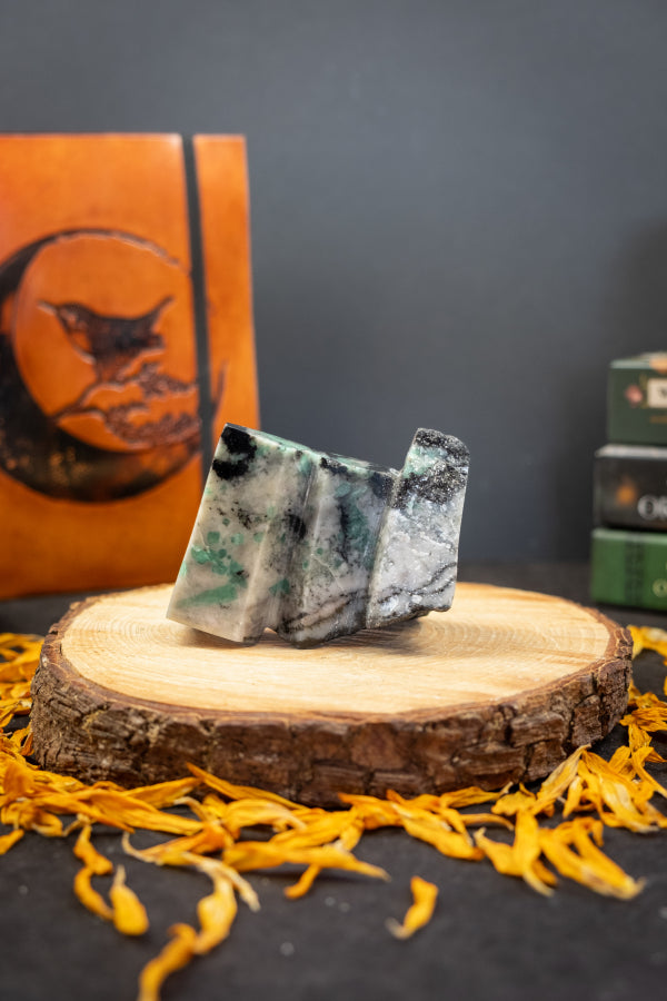 Raw Emerald and Mica Stone, Natural Emerald Crystal with Dark Mica Sparkle, Heart Chakra Healing Gemstone for Love and Growth