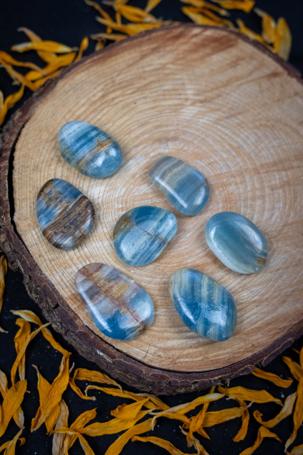 Lemurian Aquatine Calcite Pebble, Smooth Crystal Stone for Calm, Intuition, Emotional Healing, Water Energy Gem
