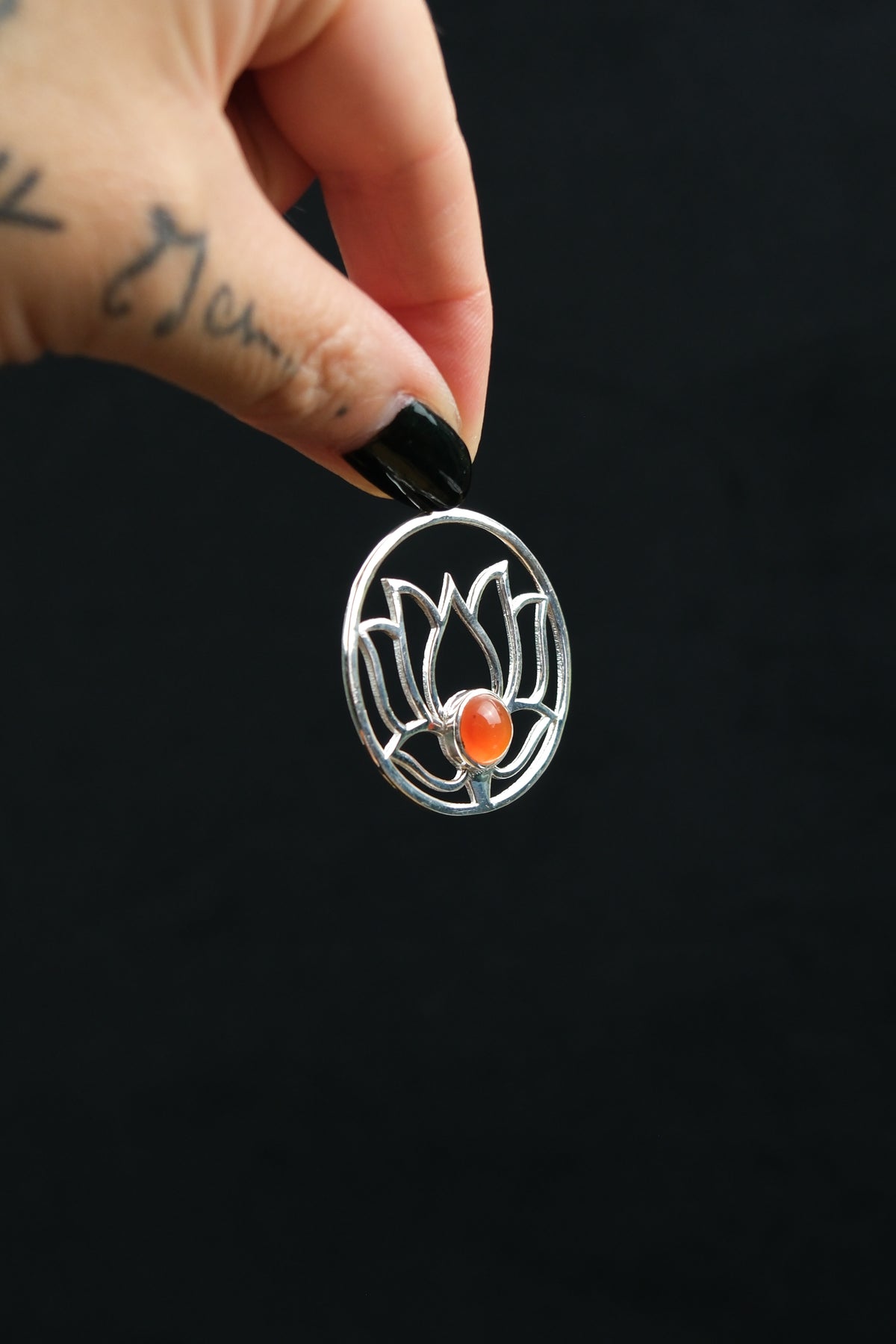 Rose Quartz & Carnelian Lotus Flower Pendant in Sterling Silver