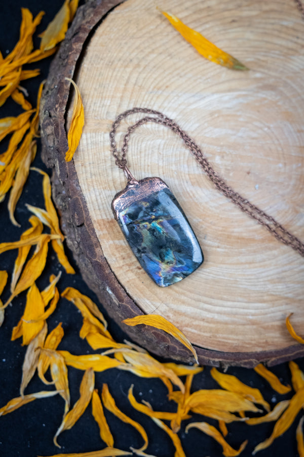 Electroformed Peacock Flash Labradorite Copper Necklace
