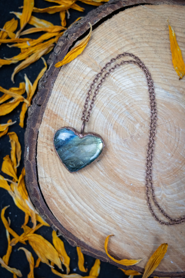 Electroformed Labradorite Heart Copper Necklace