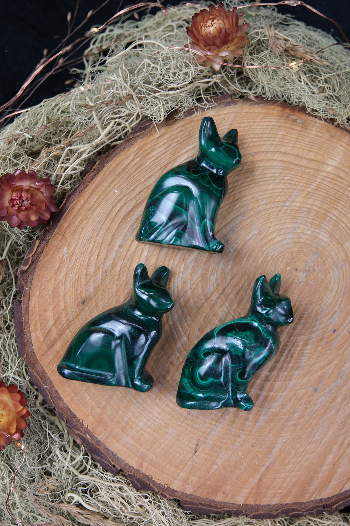 Malachite Cat Carving