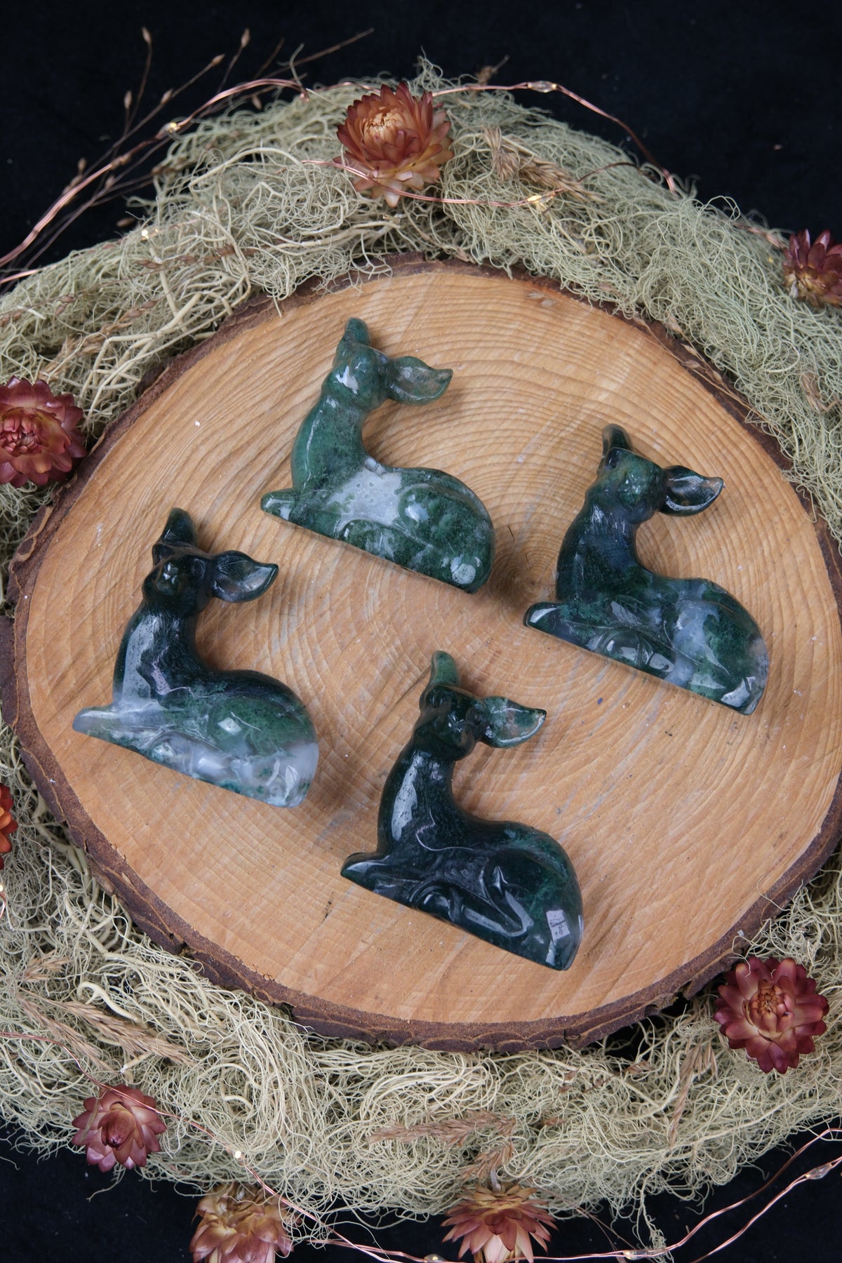 Moss Agate Deer Carving