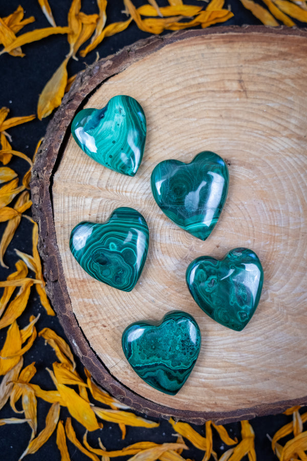 Malachite Heart, Polished Crystal Stone for Transformation and Heart Healing, Ethically Sourced from the Democratic Republic of the Congo