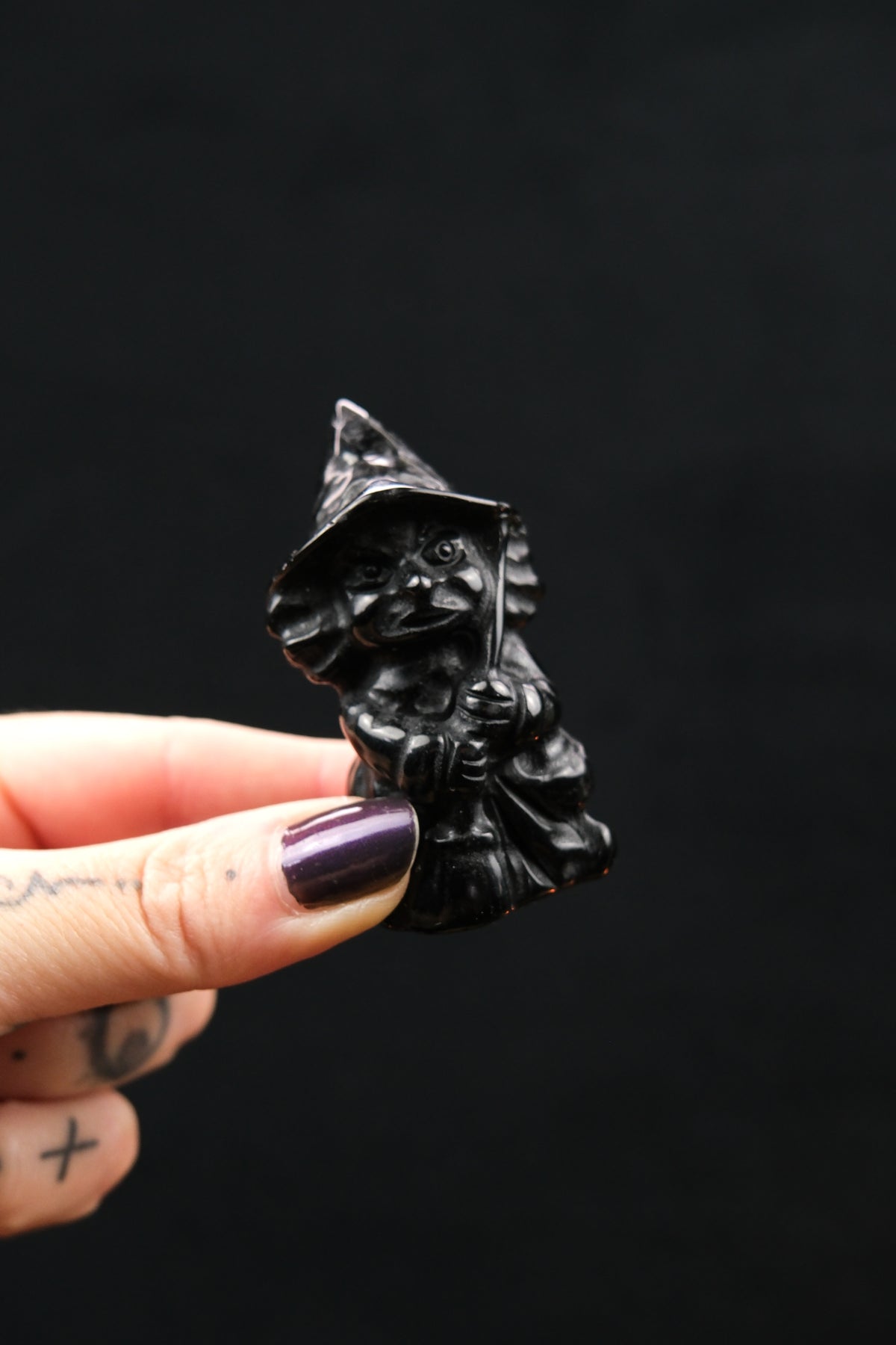 Black Obsidian Witch Carving