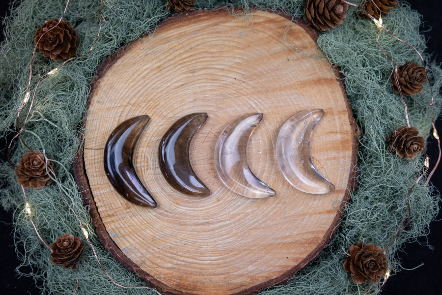 Smokey Quartz Crescent Moon Crystal, Light and Dark Variations, Grounding Gemstone for Protection, Balance and Calm Energy