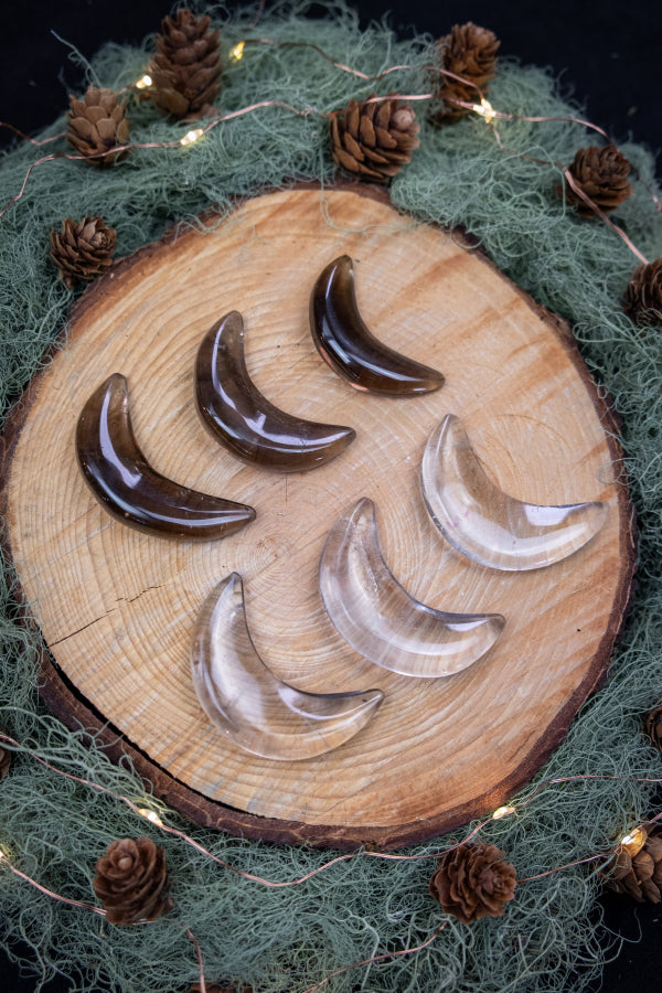 Smokey Quartz Crescent Moon Crystal, Light and Dark Variations, Grounding Gemstone for Protection, Balance and Calm Energy