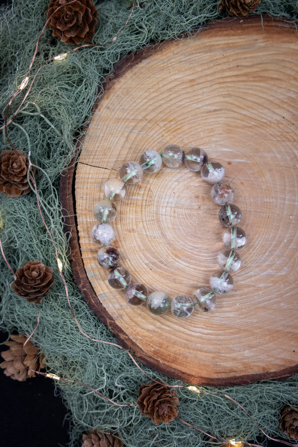 Shamanic Dream Quartz Bracelet, Garden Quartz Crystal Gemstone Beads, Large 11-12mm A Grade, Dream Stone for Meditation and Clarity