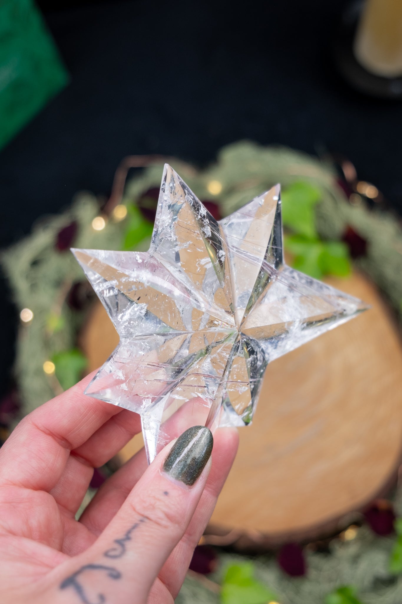 Lemurian Quartz Star with Rutile on Custom Stand
