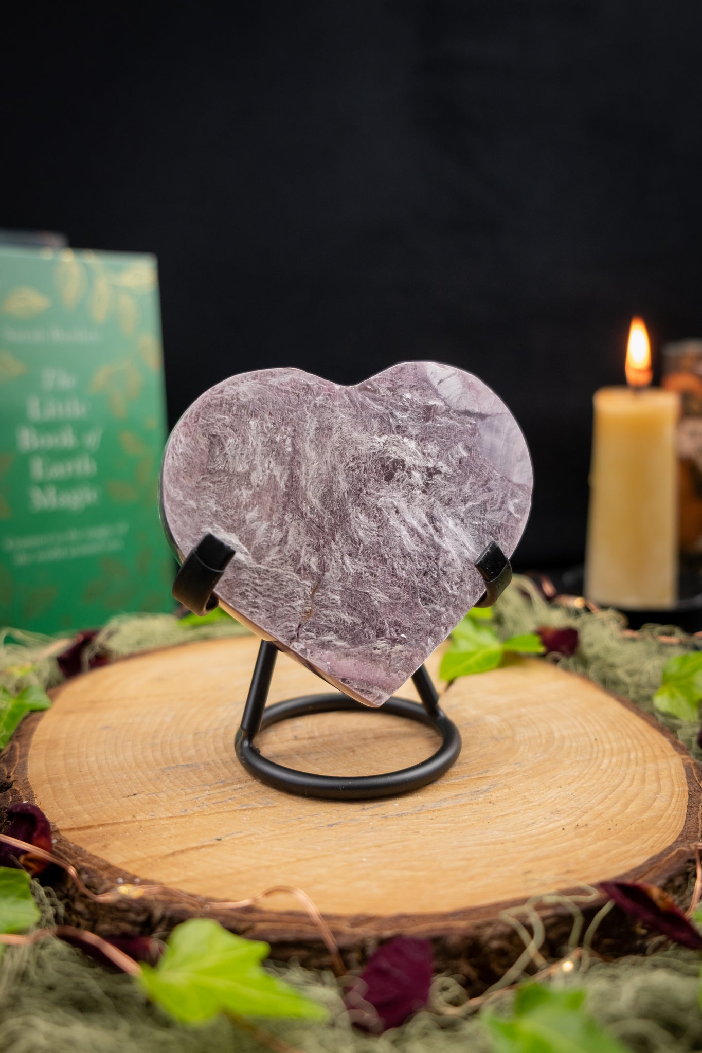 Gem Lepidolite Heart on Stand
