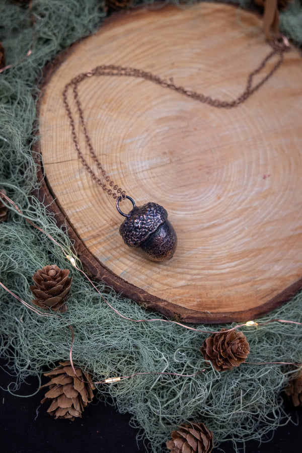 Copper Coated Real Acorn Necklace, Autumn Forest Pendant, Nature Inspired Talisman, Handmade Sustainable Jewellery