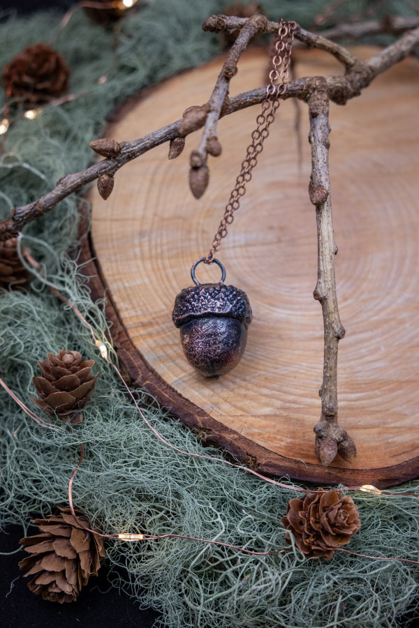 Copper Coated Real Acorn Necklace, Autumn Forest Pendant, Nature Inspired Talisman, Handmade Sustainable Jewellery
