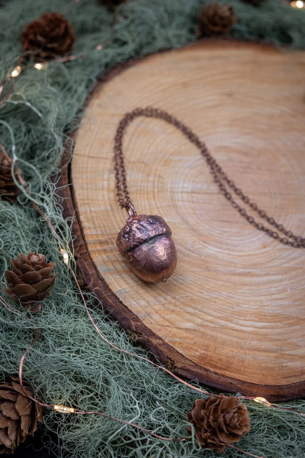 Copper Coated Real Acorn Necklace, Autumn Forest Pendant, Nature Inspired Talisman, Handmade Sustainable Jewellery
