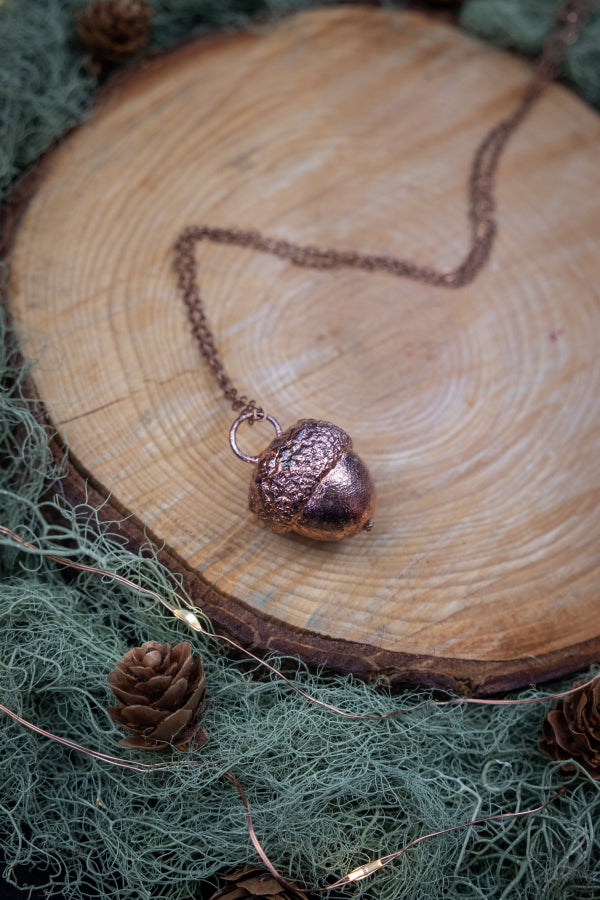 Copper Coated Real Acorn Necklace, Autumn Forest Pendant, Nature Inspired Talisman, Handmade Sustainable Jewellery