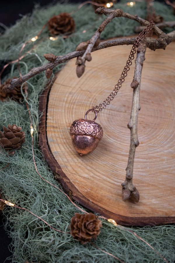 Copper Coated Real Acorn Necklace, Autumn Forest Pendant, Nature Inspired Talisman, Handmade Sustainable Jewellery