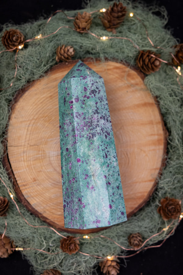 Ruby Fuchsite Tower, Polished Crystal Point, Heart Healing Gemstone for Balance, Love and Emotional Strength