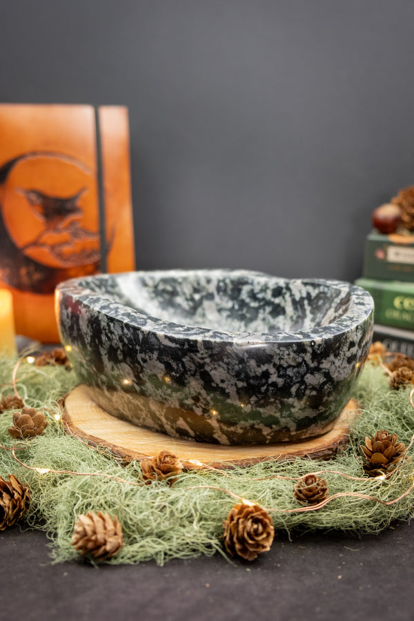 Mystic Merlinite Bowl, Indigo Gabbro Gemstone, Crystal Charging Bowl, Deep Transformation Stone, Intuition & Magic Crystal