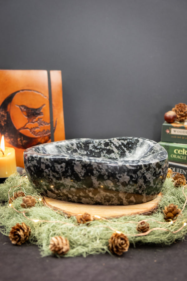 Mystic Merlinite Bowl, Indigo Gabbro Gemstone, Crystal Charging Bowl, Deep Transformation Stone, Intuition & Magic Crystal