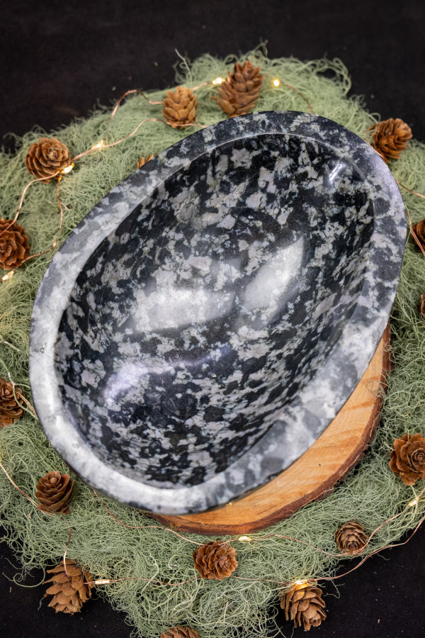 Mystic Merlinite Bowl, Indigo Gabbro Gemstone, Crystal Charging Bowl, Deep Transformation Stone, Intuition & Magic Crystal