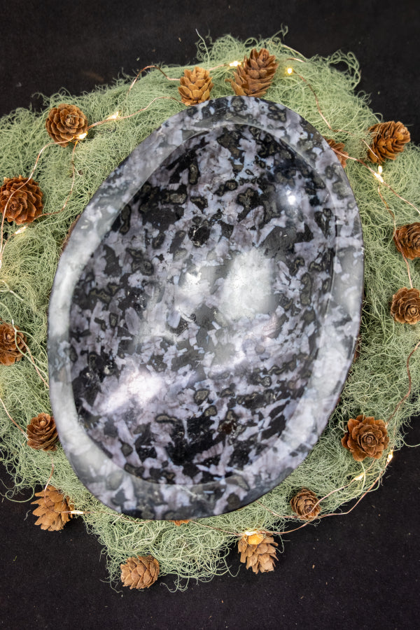 Mystic Merlinite Bowl, Indigo Gabbro Gemstone, Crystal Charging Bowl, Deep Transformation Stone, Intuition & Magic Crystal
