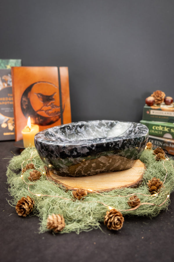 Mystic Merlinite Bowl, Indigo Gabbro Gemstone, Crystal Charging Bowl, Deep Transformation Stone, Intuition & Magic Crystal