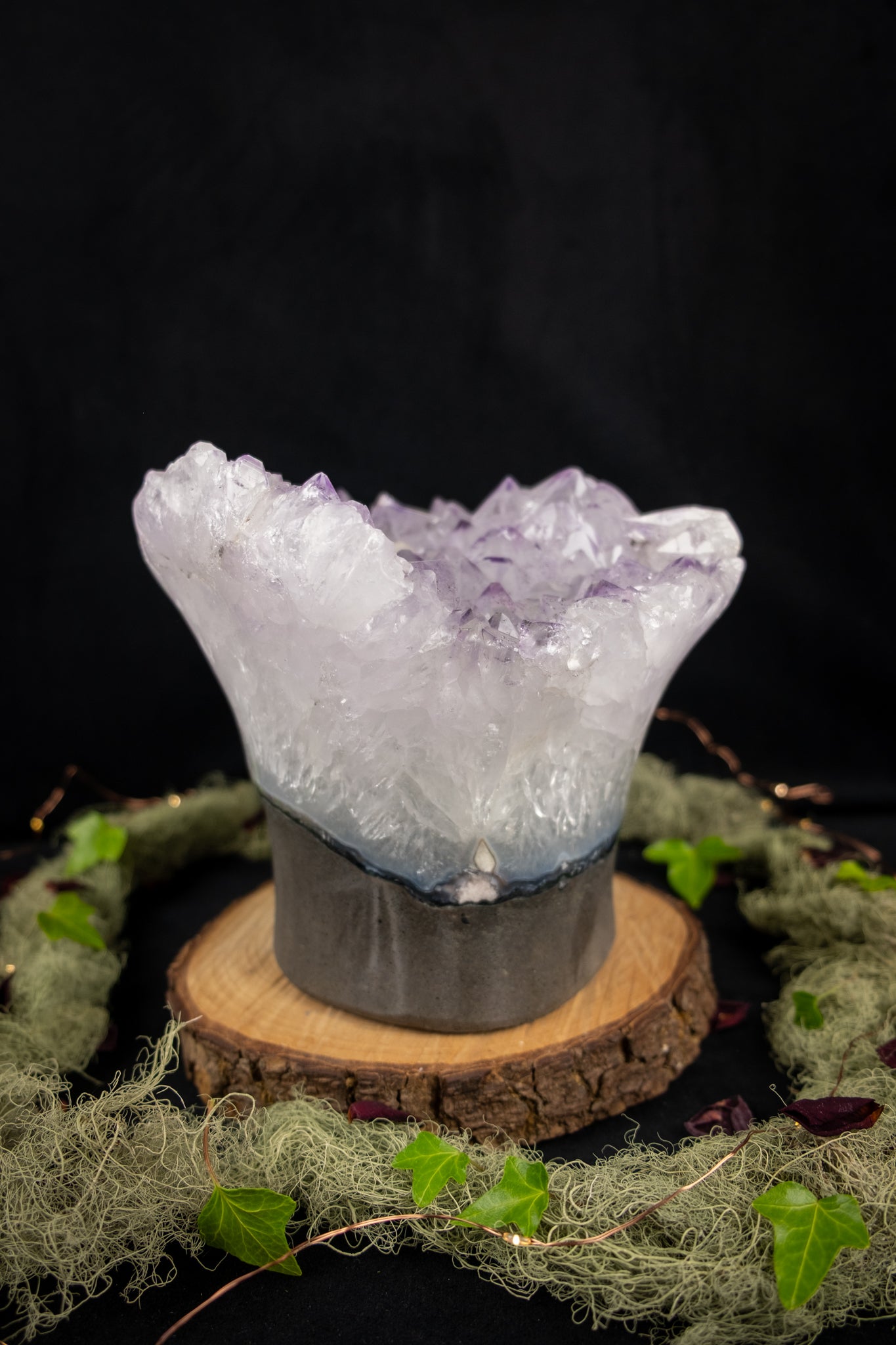 Rare Lavender Amethyst Flower Cluster with Calcite Inclusions