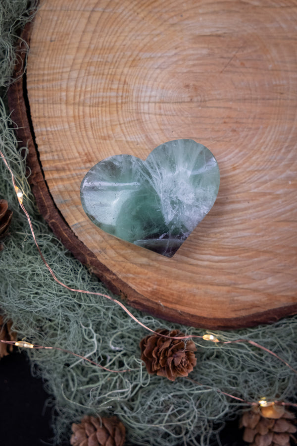 Feather Fluorite Heart Crystal, Rainbow Gemstone for Clarity, Focus, Peace, Protection, and Energy Alignment