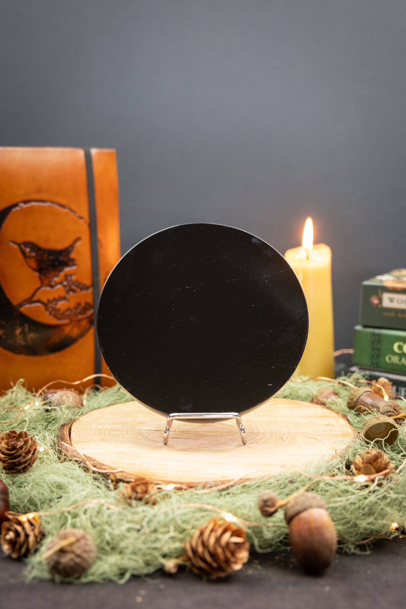 Black Obsidian Scrying Mirror, Protective Crystal Divination Tool, Grounding Volcanic Stone for Reflection and Insight