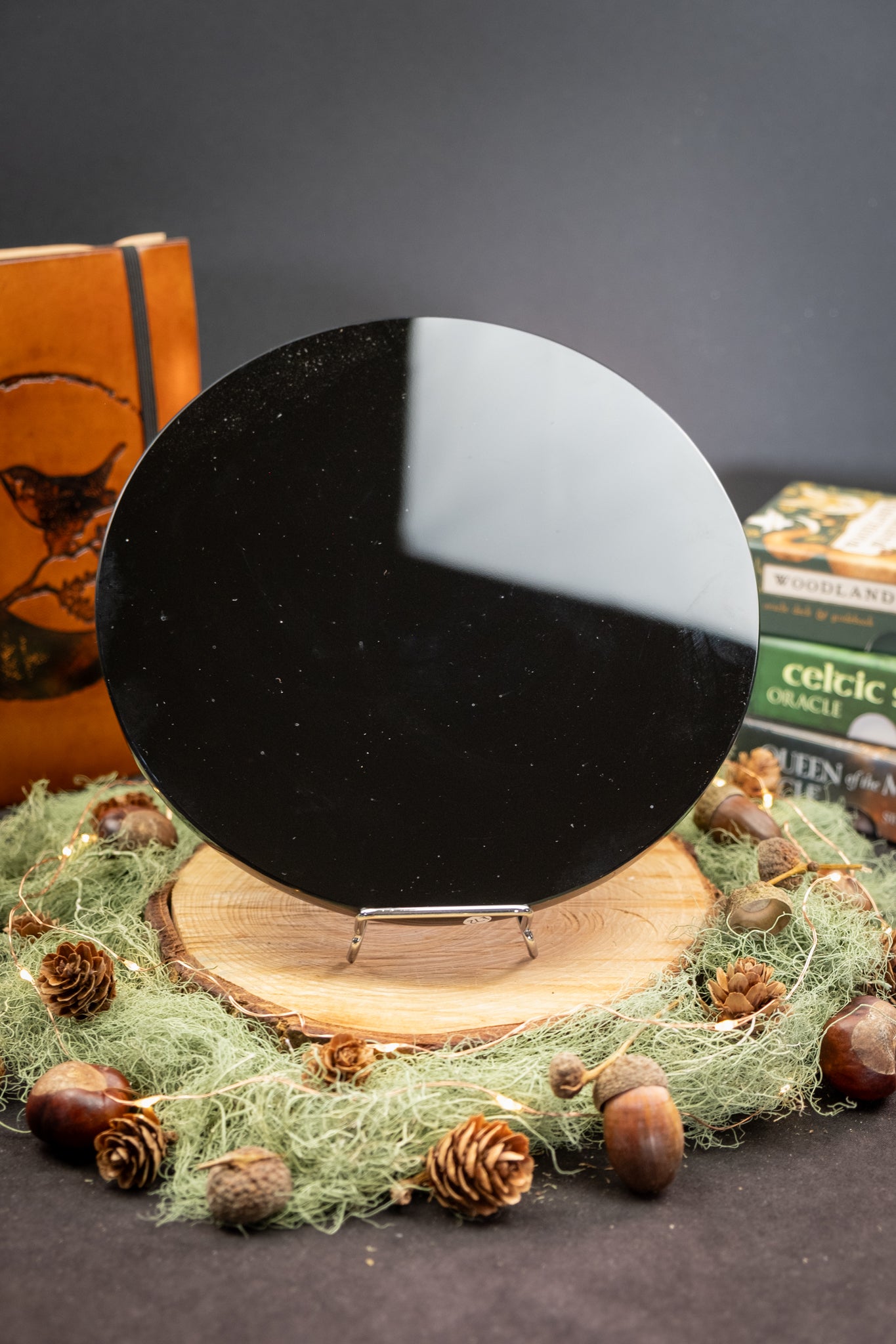 Large Black Obsidian Scrying Mirror, Protective Crystal for Divination, Grounding Volcanic Stone of Reflection and Truth