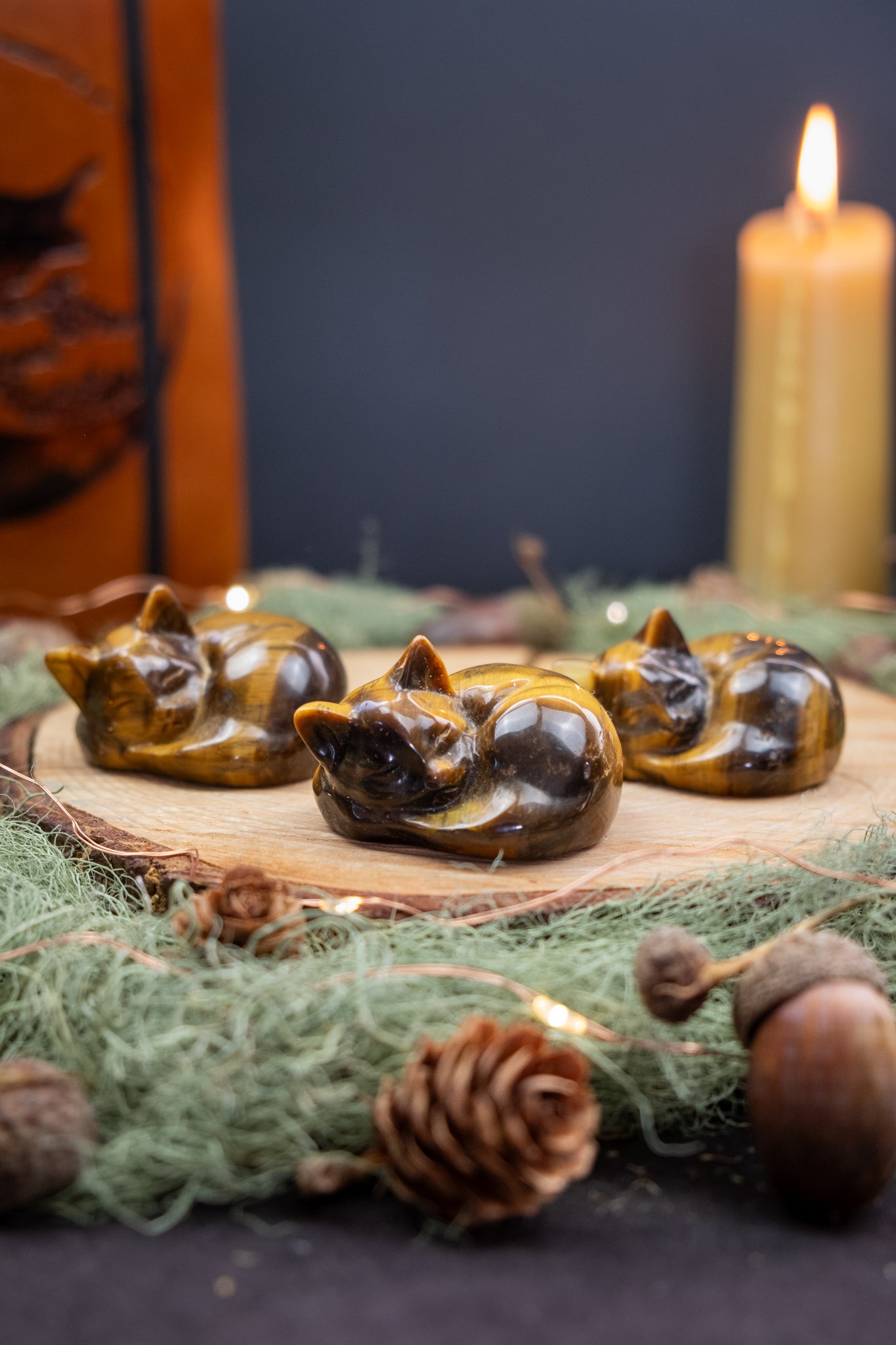Tiger’s Eye Crystal Cat, Hand Carved Gemstone Cat Figurine, Natural Protection Stone, Root Chakra Grounding Crystal