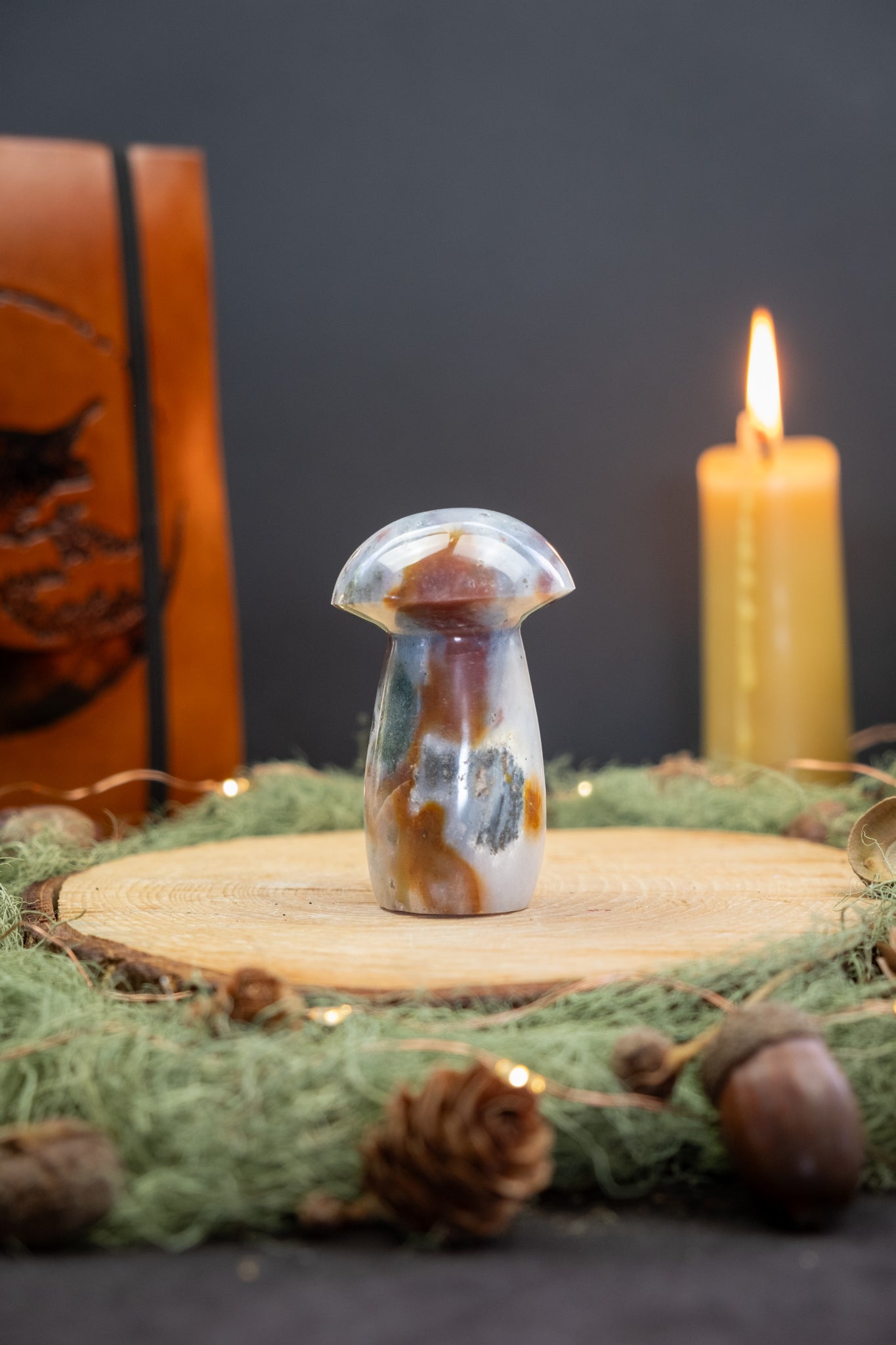 Ocean Jasper Toadstool Carving, Ocean Jasper Mushroom Crystal Stone for Emotional Healing, Joy, Calm Mind, Inner Balance and Stress Relief