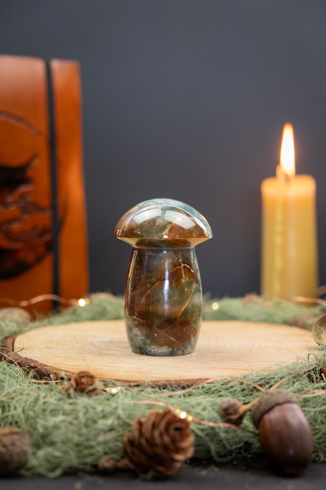 Ocean Jasper Toadstool Carving, Ocean Jasper Mushroom Crystal Stone for Emotional Healing, Joy, Calm Mind, Inner Balance and Stress Relief