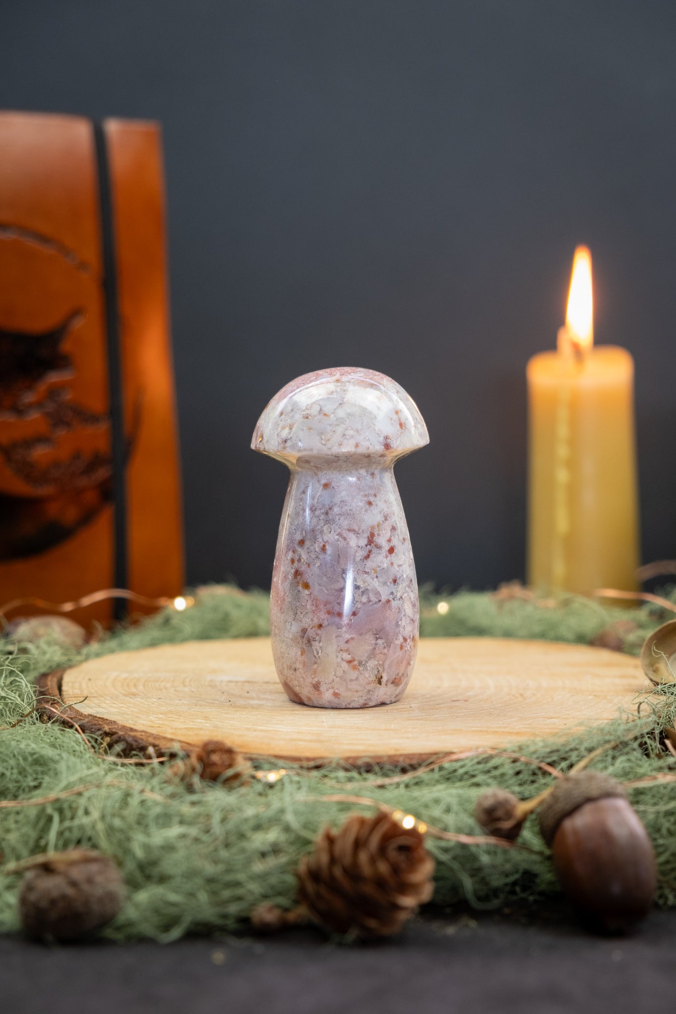 Ocean Jasper Toadstool Carving, Ocean Jasper Mushroom Crystal Stone for Emotional Healing, Joy, Calm Mind, Inner Balance and Stress Relief